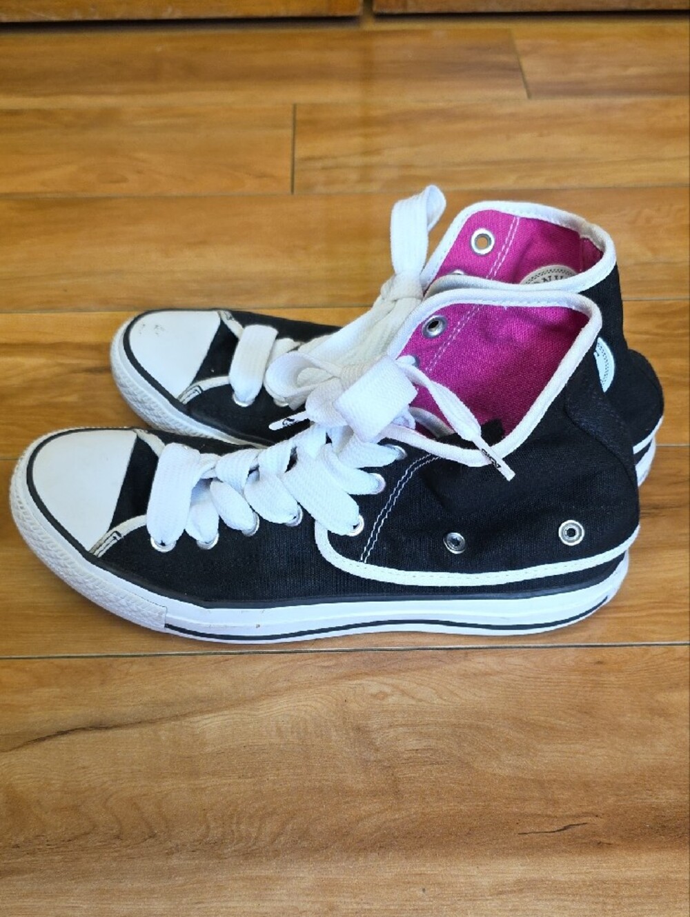 Vintage 2005 Converse Fold Down Double Layer High Tops Y2K Black Pink W10 / M8
